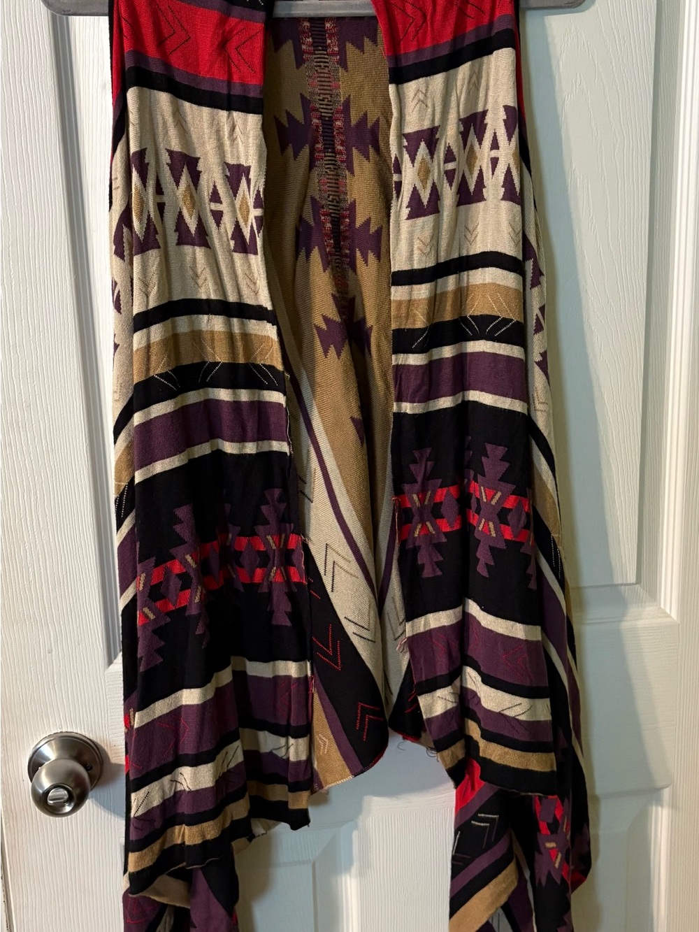 Aztec Print Open Front Draped Sleeveless Cardigan Size M